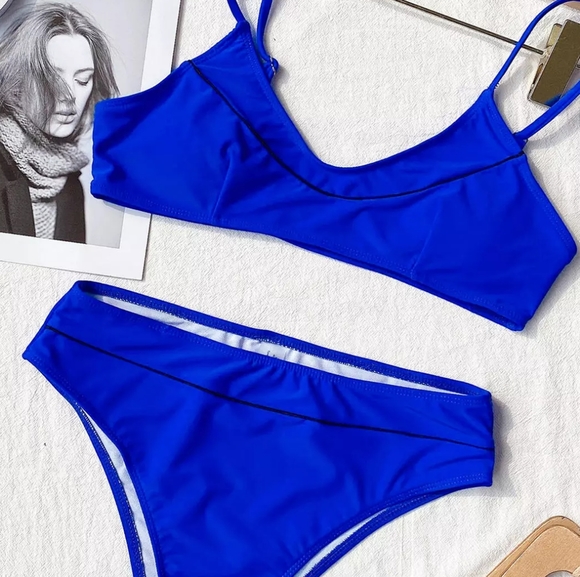 New Blue Bralette Top High Waist High Leg Bikini - Picture 5 of 6